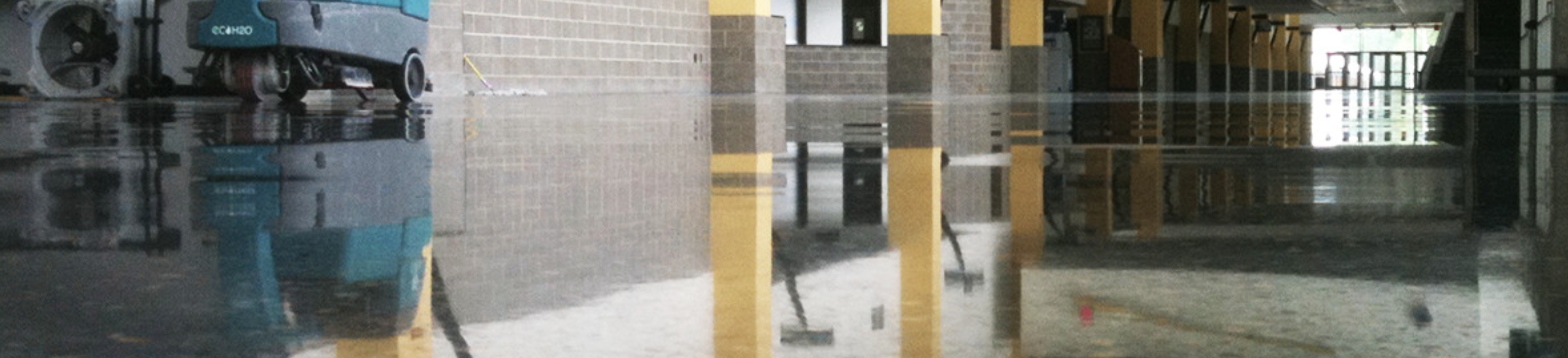 Commercial polished warehouse floor with reflective finish